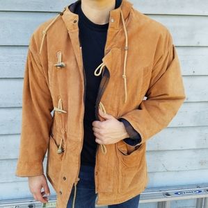 Unisex Brown Leather Outdoor Jacket With Hoodie